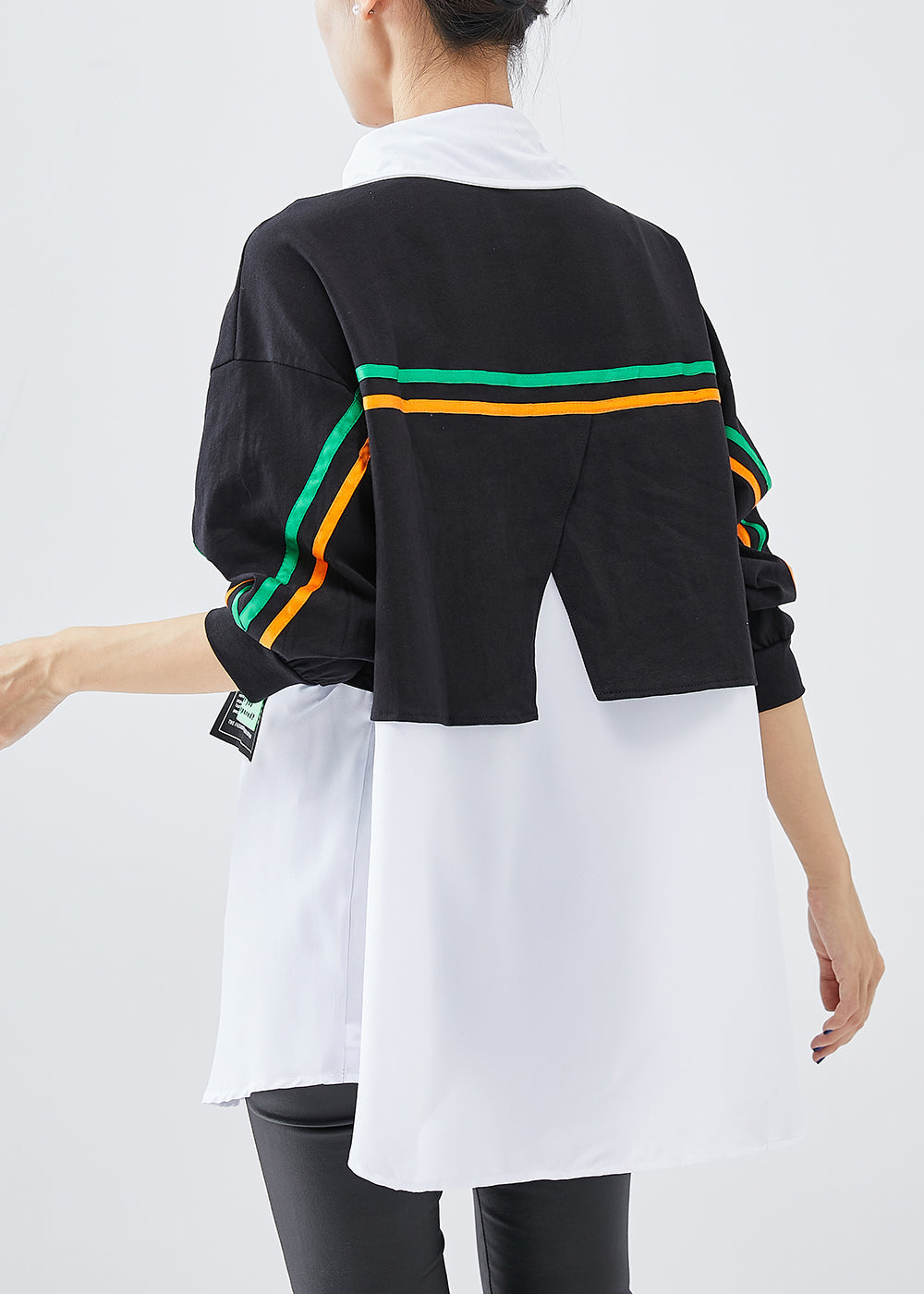 Italian Colorblock Oversized Patchwork Cotton Sweatshirt Fall