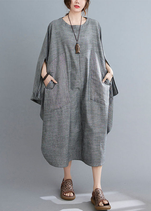 Boutique Grey Bat Wing Sleeve Pockets Holiday Dress Spring