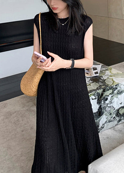 Black O-neck Knit Long Dresses Summer