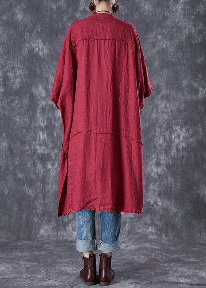 Mulberry Oversized Patchwork Side Open Linen Long Cardigan Summer