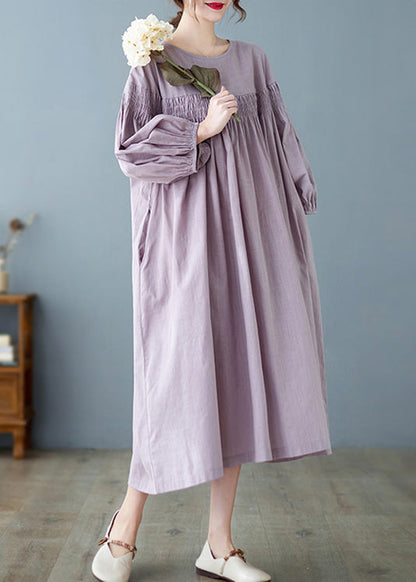 Purple O-neck Patchwork Wrinkled Maxi Dresses Spring