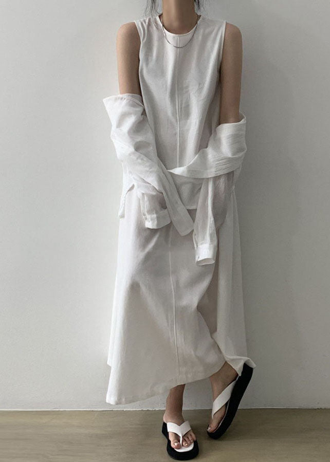 White Patchwork Cotton Dress Sleeveless