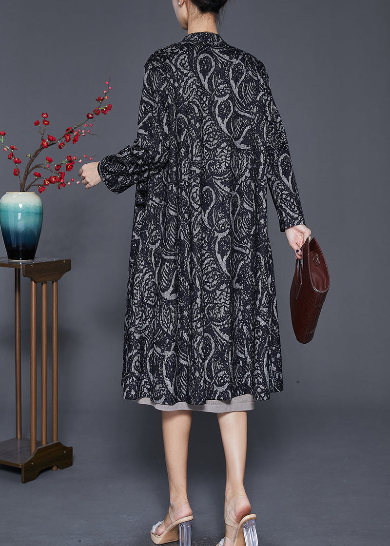 Black Oversized Print Cotton Trench Coats Fall