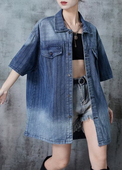 Gradient Blue Oversized Denim Shirt Summer