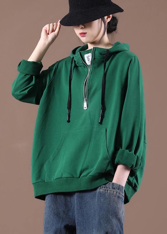 Green Art Drawstring Autumn Tops