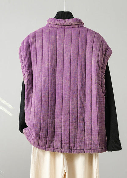 Purple Button Patchwork Fine Cotton Filled Vest Sleeveless