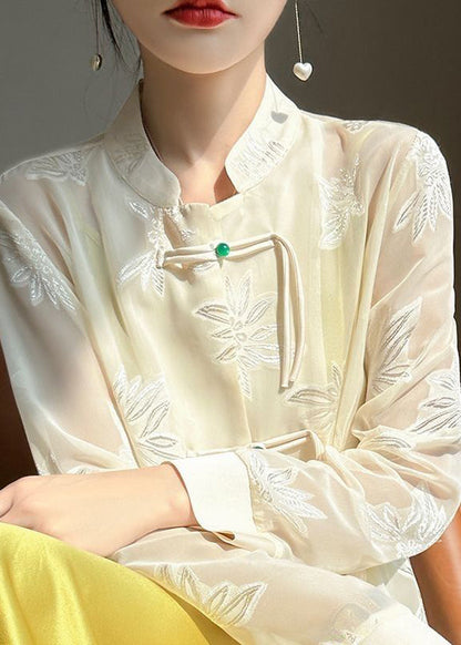 Fine Beige Tasseled Jacquard Tulle Upf 50+ Shirt Fall