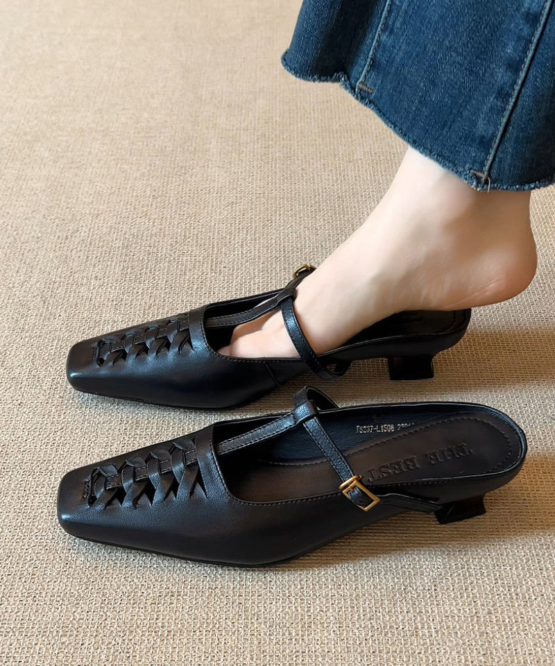 Black Chunky Sheepskin Splicing Slide Sandals