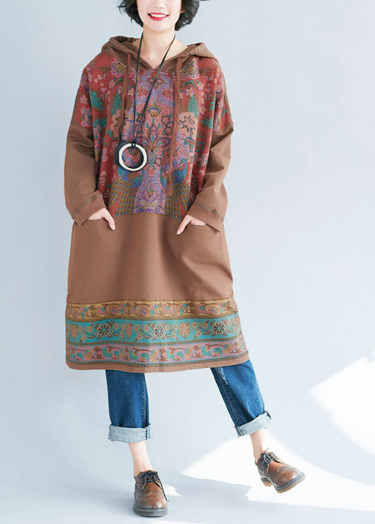 Chocolate Sweatshirts Dresses Drawstring Pockets Spring
