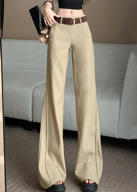 Khaki Pockets Patchwork High Waist Wide Leg Pants Spring