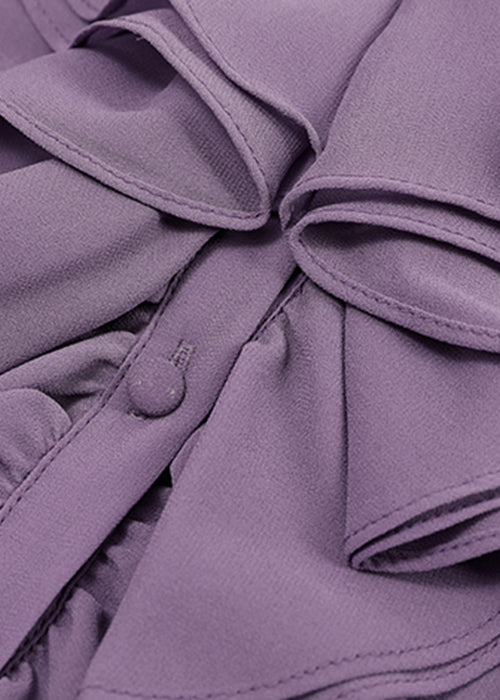 Purple Ruffled Chiffon Shirt Bracelet Sleeve