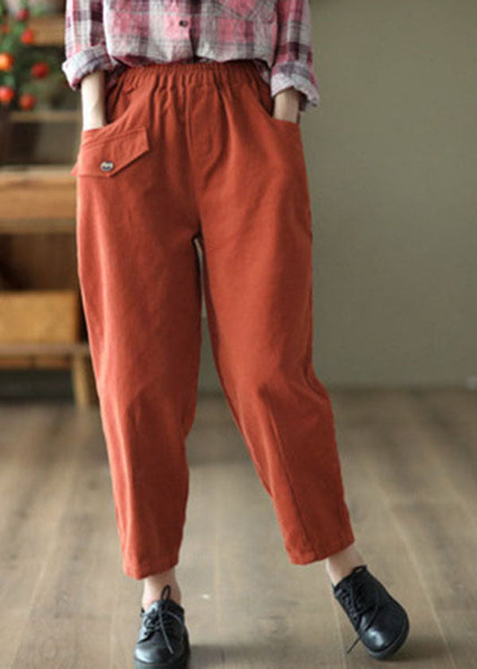 Red Elastic Waist Oversized Cotton Harem Pants Fall