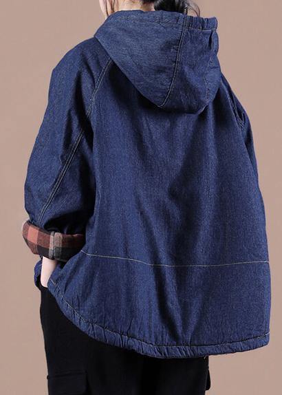 French Denim Blue Clothes for Hooded Pockets Oversized Spring Tops