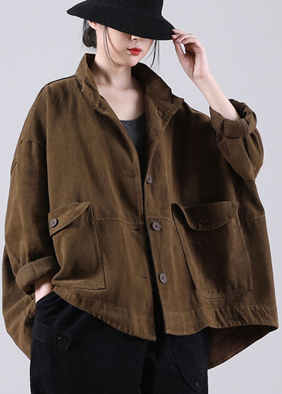 New Chocolate Loose Pockets Button Fall Long Sleeve Coat