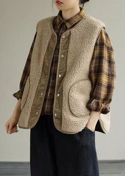 Khaki Patchwork Faux Fur Tank Sleeveless
