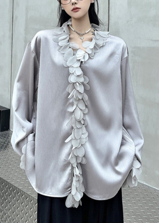 French Grey V Neck Shirts Fall