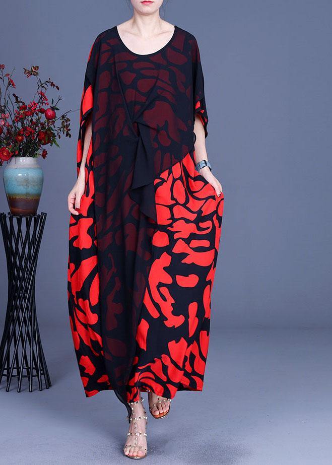 Loose White Print Patchwork Summer Silk Long Dresses