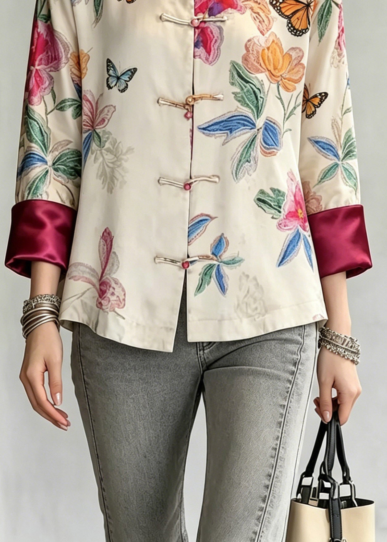Beige Stand Collar Button Shirts Fall