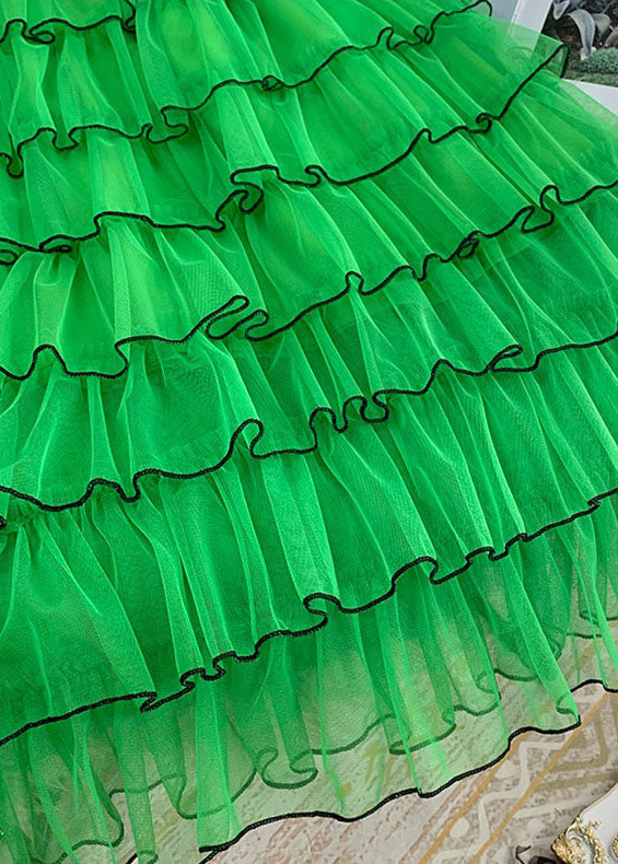 Green Layered Design Ruffled Tulle Skirts Summer
