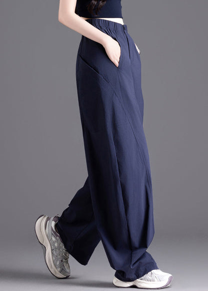 Navy Oversized Patchwork Pockets Harem Pants Spring