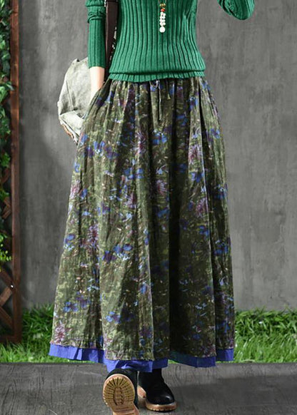 Velour Green Cashew Nuts Skirt Maxi Length