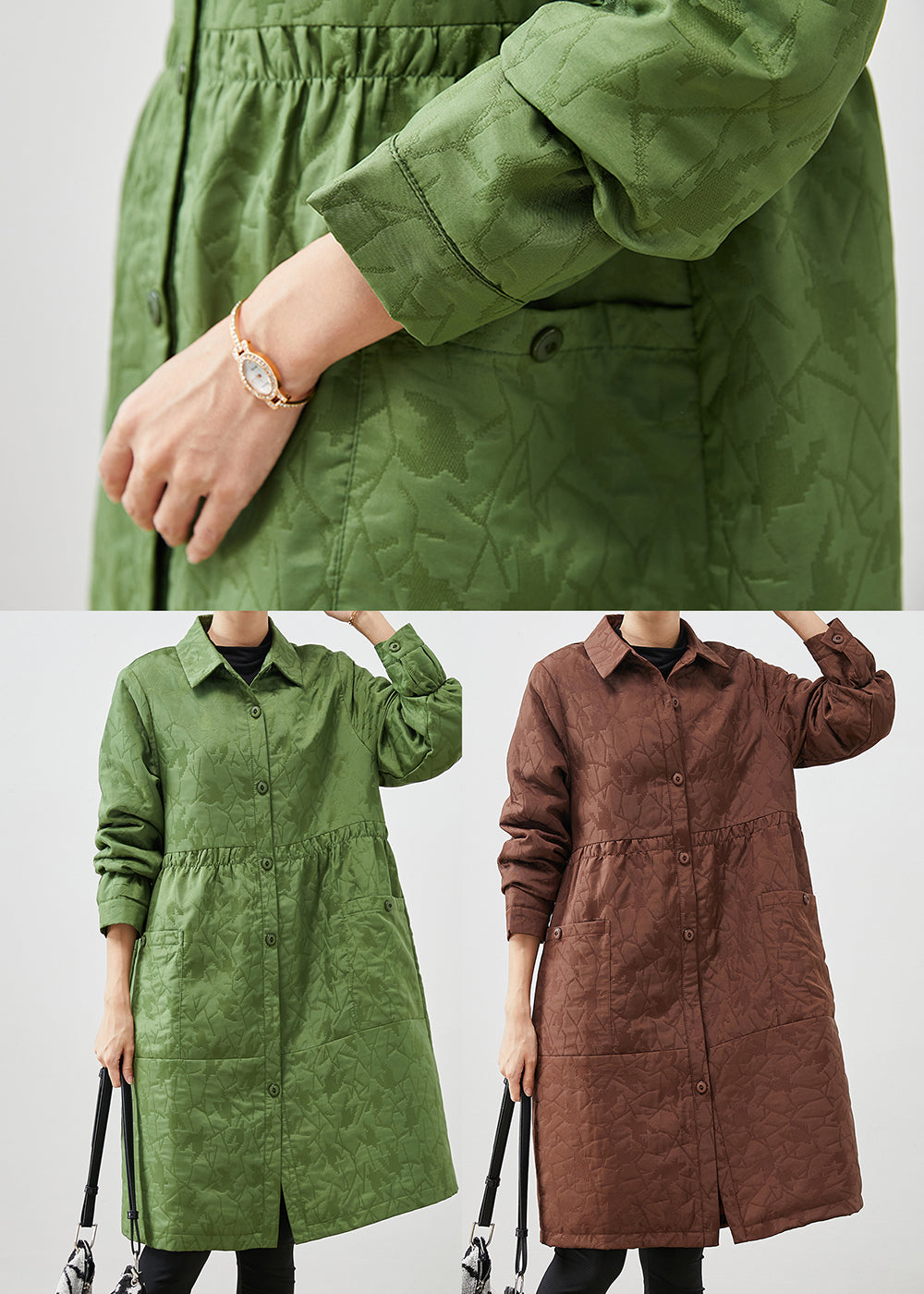 Grass Green Oversized Patchwork Fine Cotton Filled Coats Winter