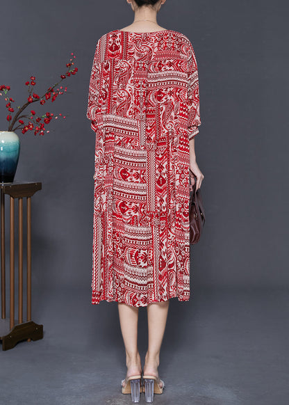 Red Oversized Print Chiffon Robe Dresses Fall