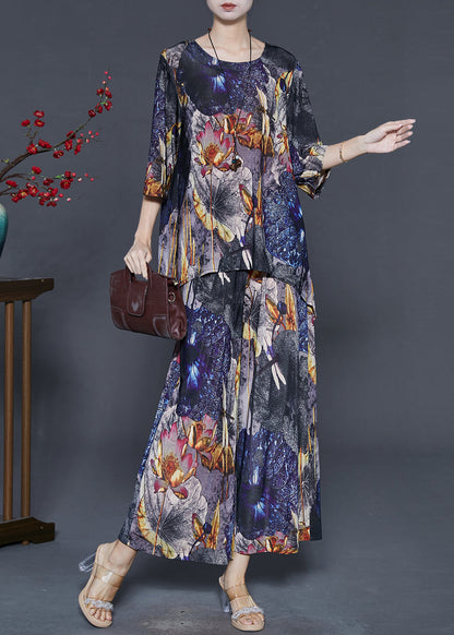 Black Oversized Print Chiffon Two Pieces Set Summer