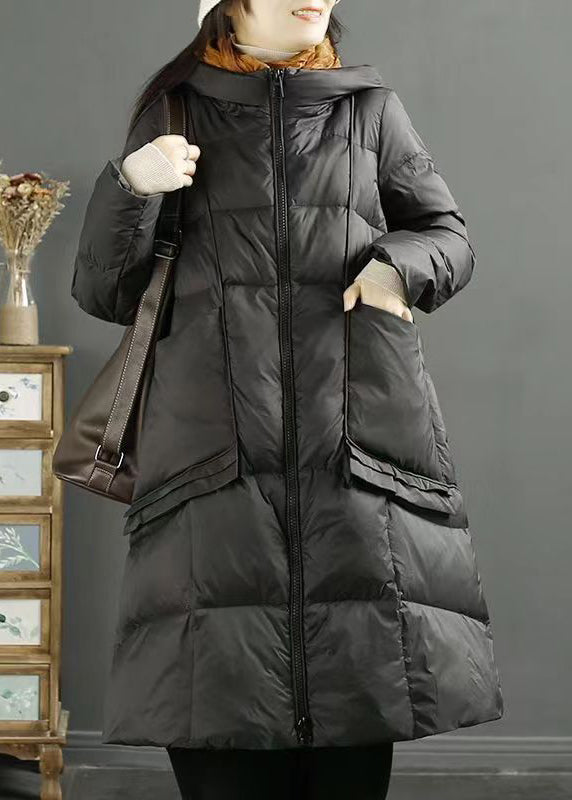 Red Hooded Pockets Zippered Patchwork Duck Down Down Coat Winter