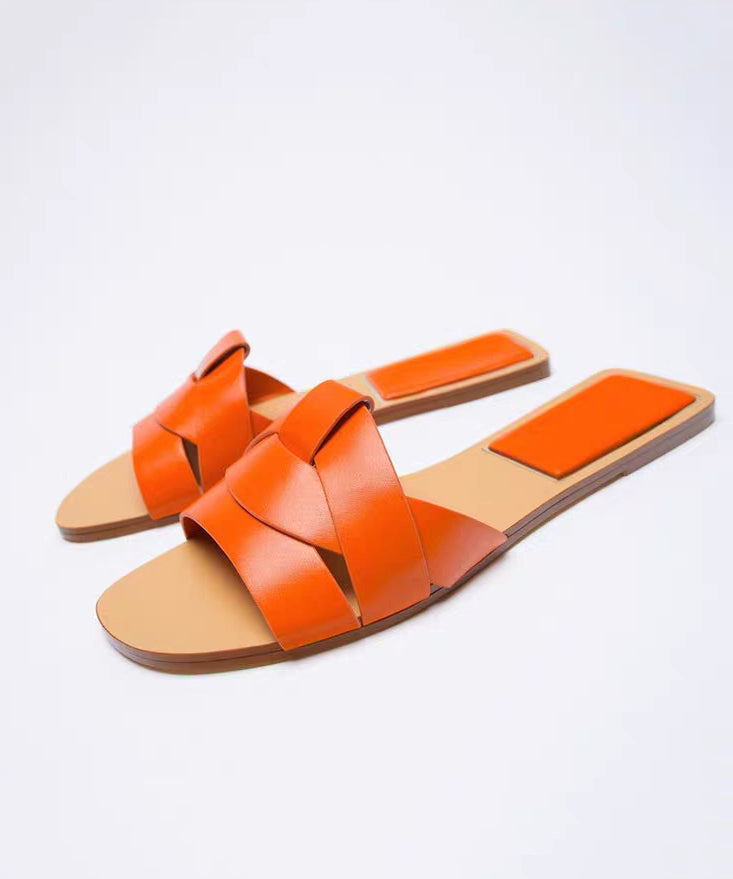 Denim Blue Cross Strap Flat Slippers Peep Toe Toes Summer