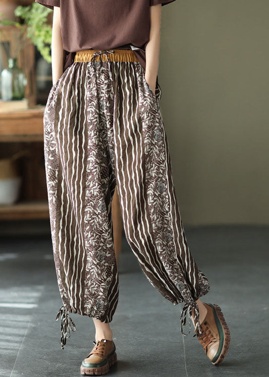 Chocolate High Waist Print Linen Harem Pants Summer