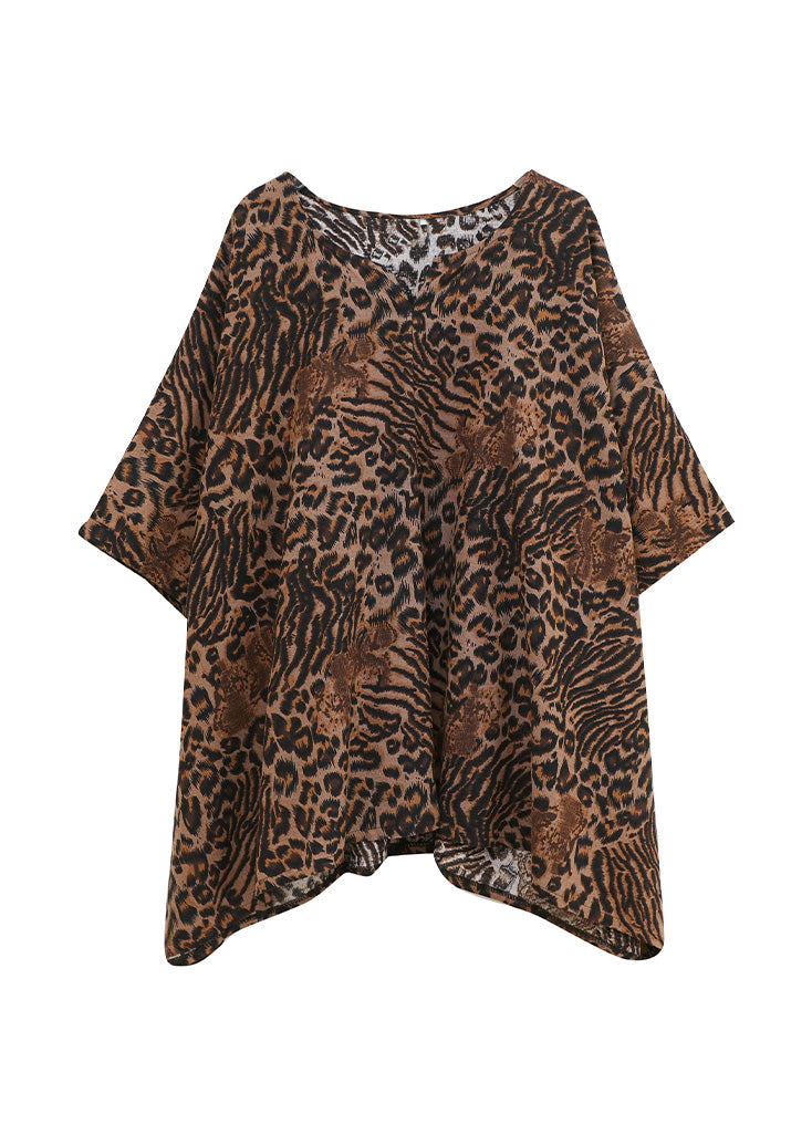 Leopard Yellow O-neck Print T Shirt Batwing Sleeve