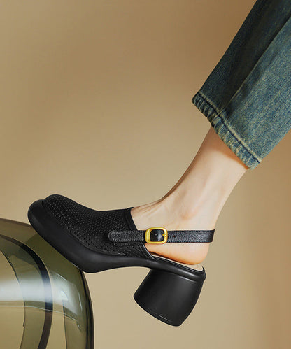 Novelty Green Hollow Out Splicing Buckle Strap Chunky Sandals