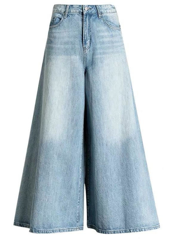 Diy Light Blue Pockets Wide Leg Fall Denim Pants