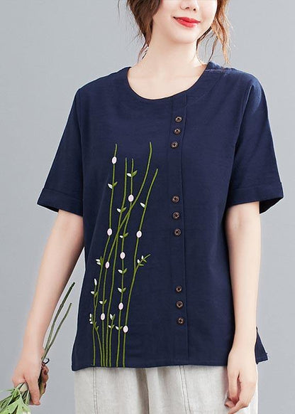 White O-neck Button Shirt Tops Summer Cotton Linen