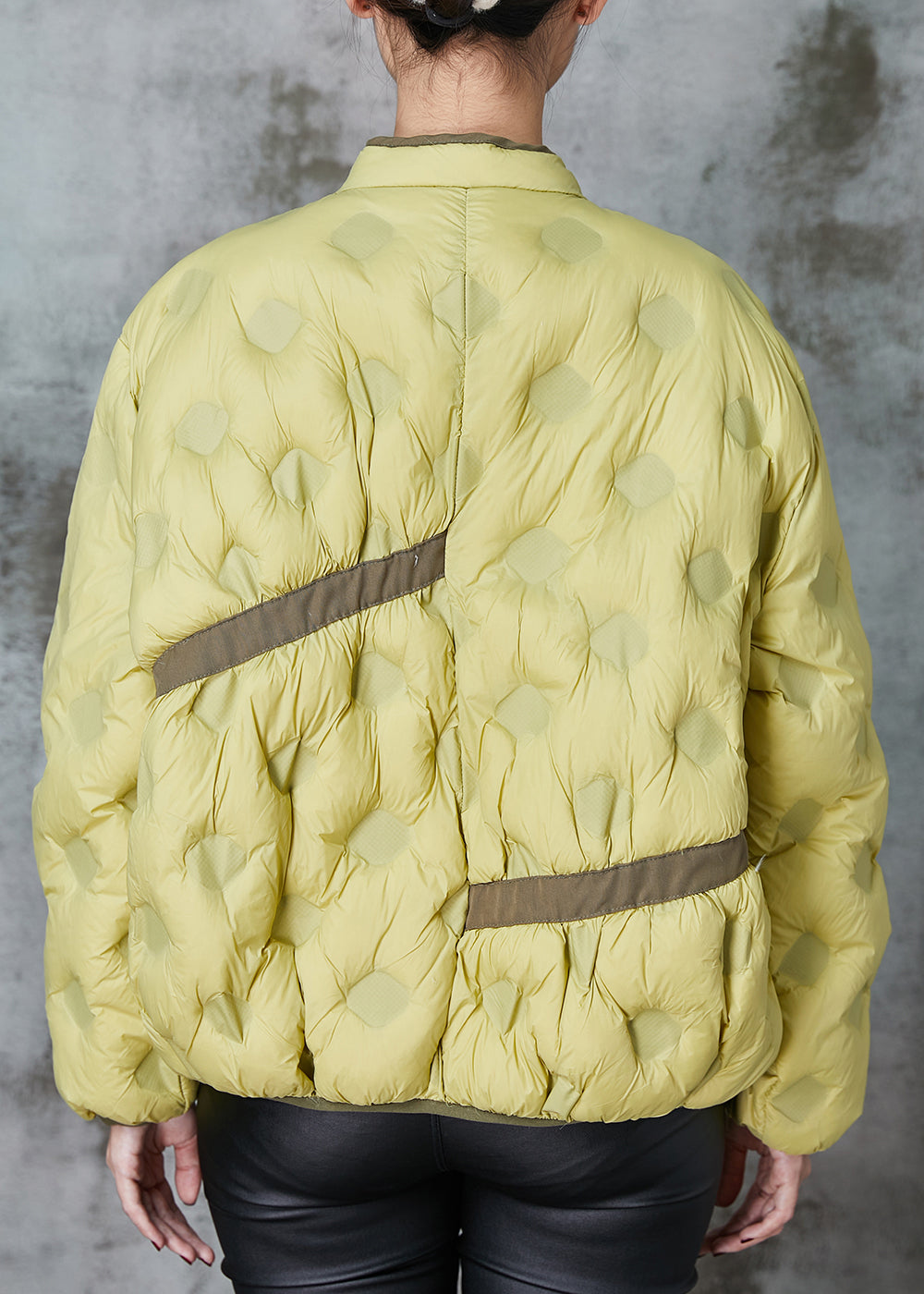 Grass Green Asymmetrical Patchwork Duck Down Puffer Coat Spring