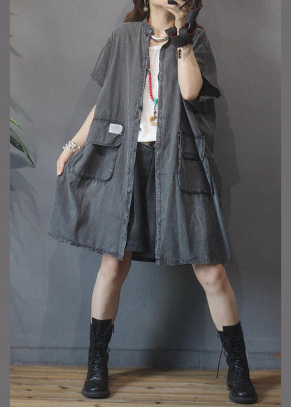 Large Pocket Grey Denim Dress