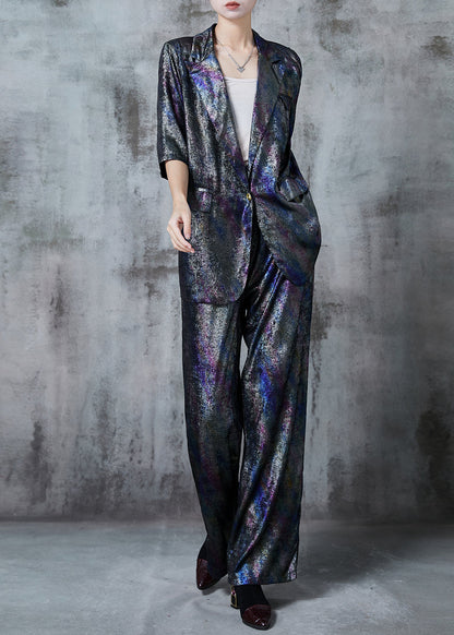 Dark Grey Notched Tie Dye Silk Two Pieces Set Summer