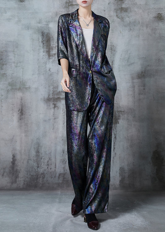 Dark Grey Notched Tie Dye Silk Two Pieces Set Summer