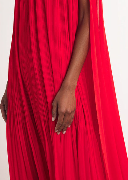 Red Slash Neck Wrinkled Cotton Maxi Dresses Summer