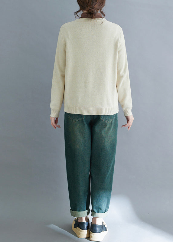 Handmade Beige Embroideried Knit Cardigan Winter