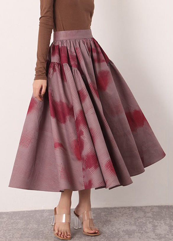 Red Print High Waist Cotton Skirts Spring