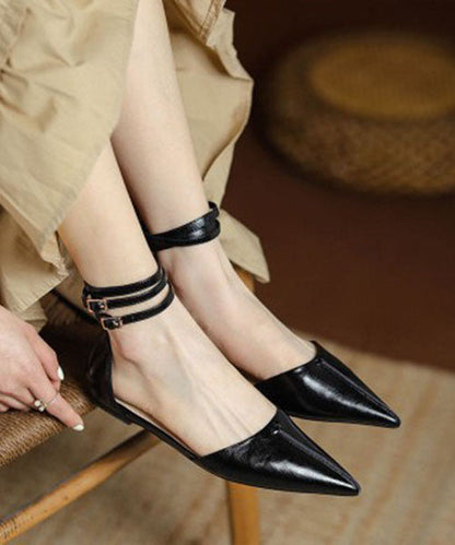 Brown Cowhide Leather Walking Sandals Pointed Toe Buckle Strap
