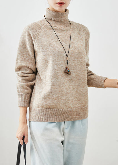Khaki Turtle Neck Silm Fit Knit Short Sweater Winter
