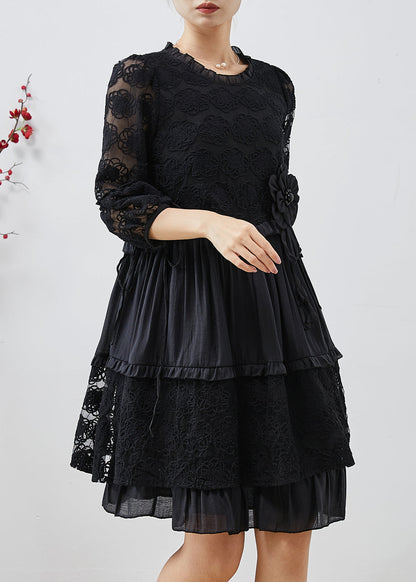 Unique Black Embroidered Tulle Mid Dresses Summer