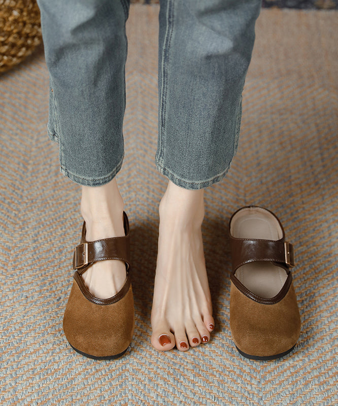 Splicing Wedge Brown Suede Slide Sandals