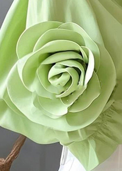 Green Peter Pan Collar Button Cotton Blouses Half Sleeve Fall