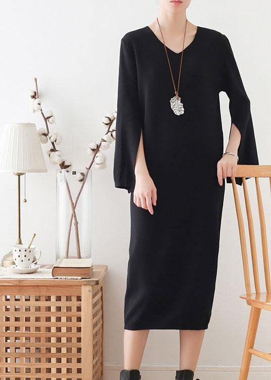 Black Long Sleeve Fall Slim Fit Knit Dress