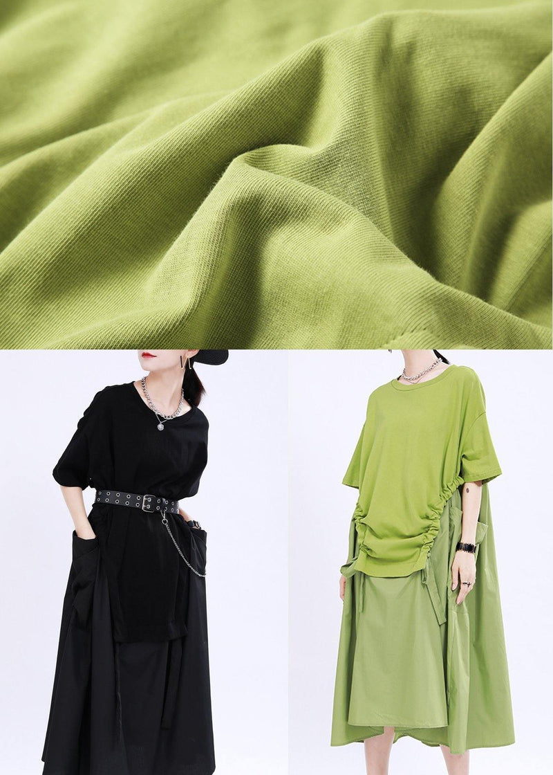 Comfy Black Patchwork Pockets Summer Cotton Dress
