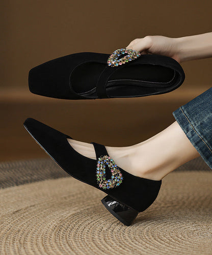 Purple Zircon Buckle Strap Splicing Suede Chunky Shoes